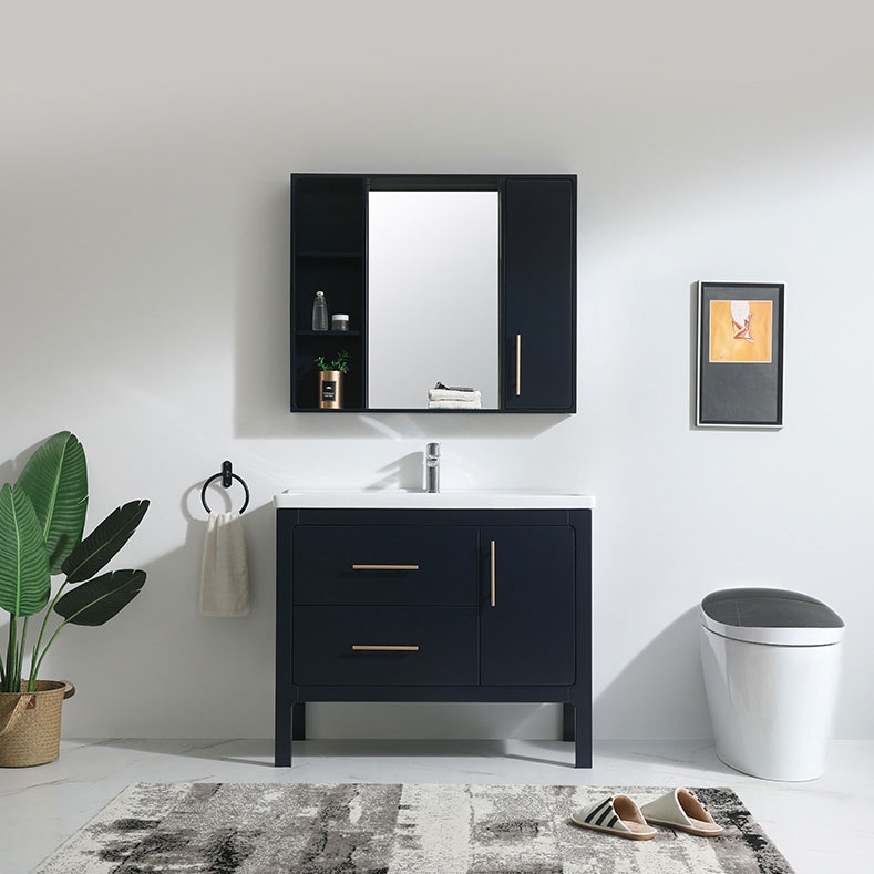 Modern Blue 40" Single Sink Bathroom Vanity with Sink & Drawers Medicine Cabinet Included window image