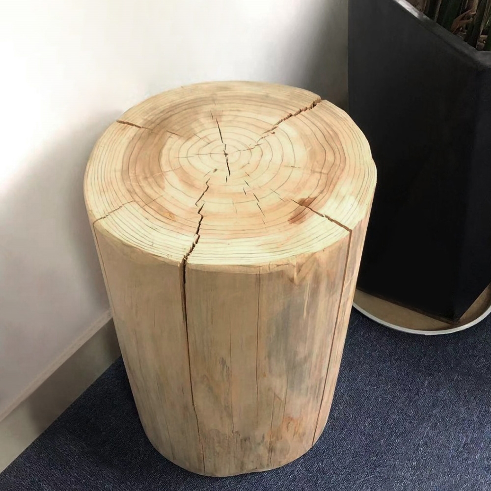 Farmhouse Wood Side Table Round End Table Pine Wood in Natural window image