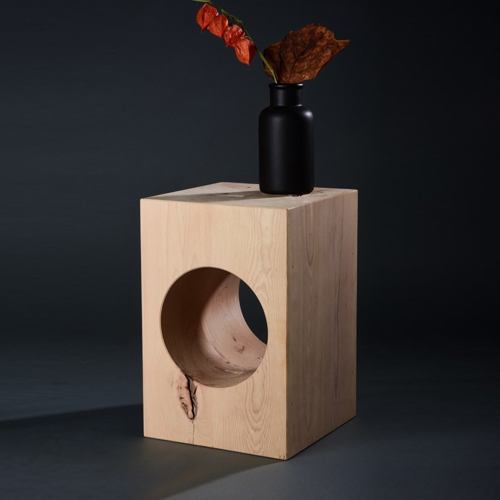 Modern Natural Rectangular Side Table with Storage Pine Wood End Table window image