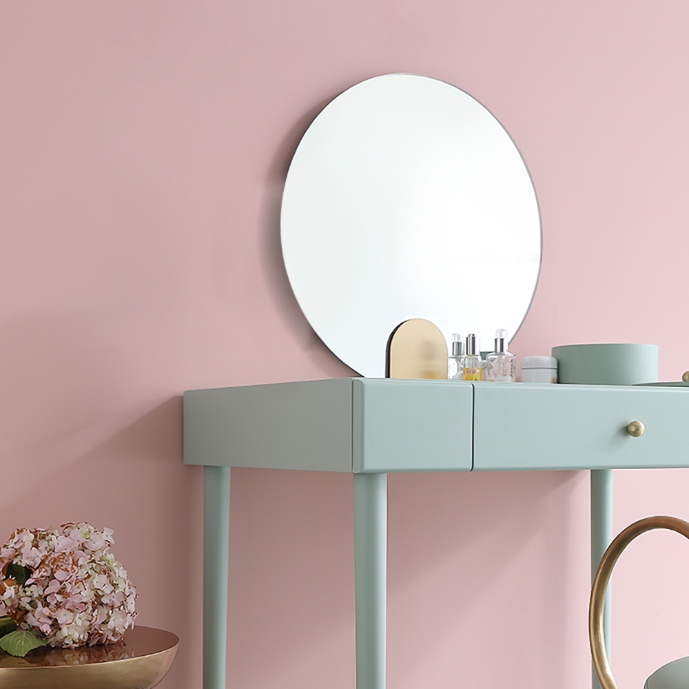 Moderne groene make-up kaptafel met lade en opbergdoos inclusief spiegel Vensterafbeelding