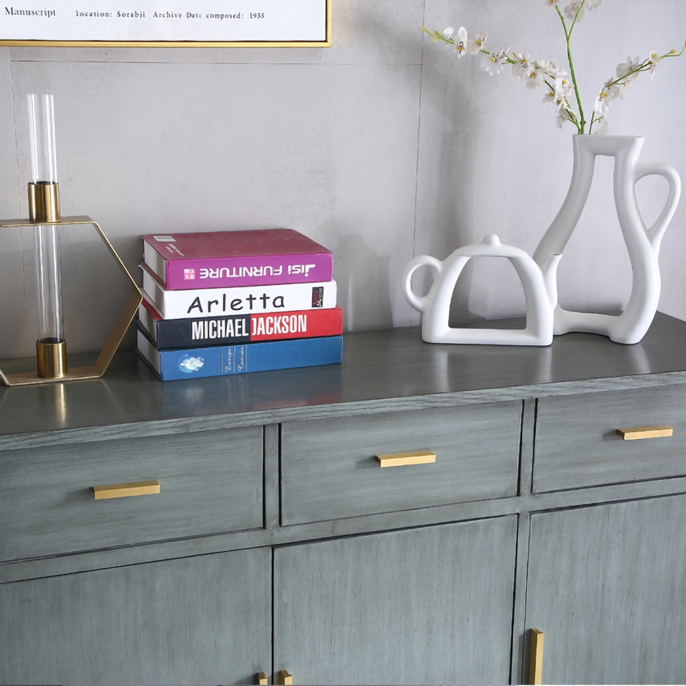 1194mm Grey Vintage Storage Cabinet with 3 Doors & 3 Drawers & 4 Shelves in Gold Finish window image
