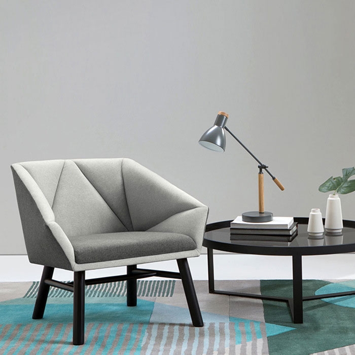 Modern Minimalist Gray Fabric Upholstered Accent Chair Geometric Armchair window image