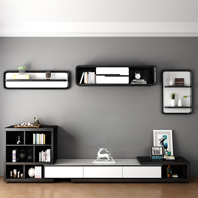 Lamo Media Floating Shelving 3-Piece Wall Mounted Storage Shelves & Cabinet Wood in White & Black (Set of 3) window image