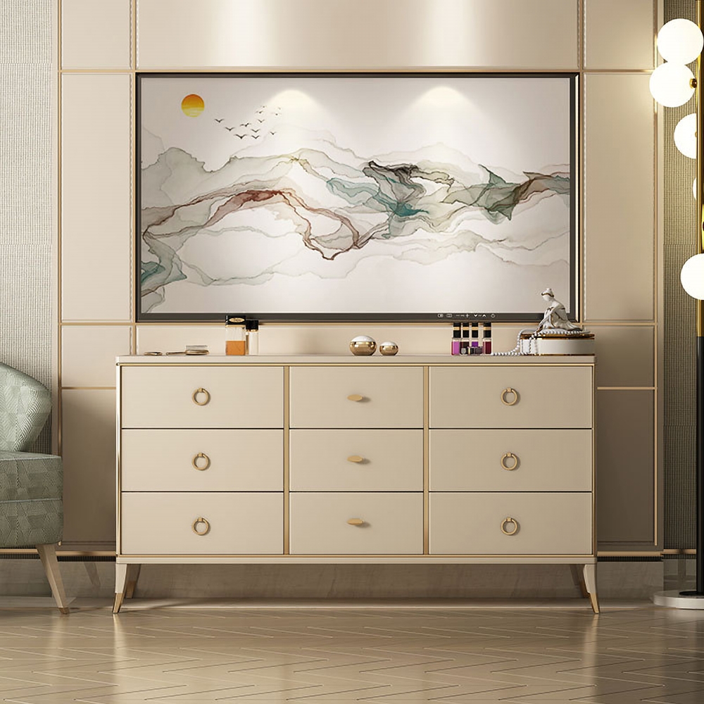 59" Contemporary Champagne Bedroom Dresser Accent Cabinet with 9 Drawers in Gold window image