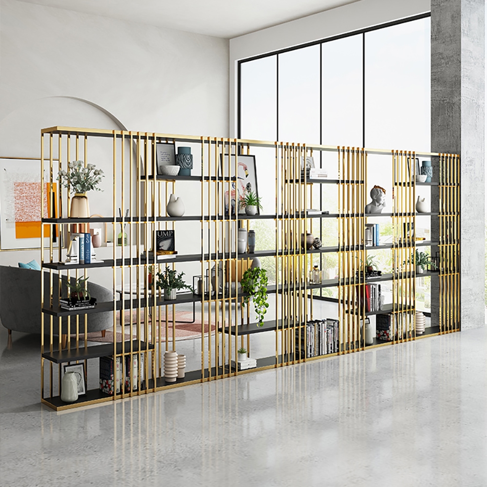 Modern Display 6-Tiered Etagere Bookshelf in Gold & Black window image
