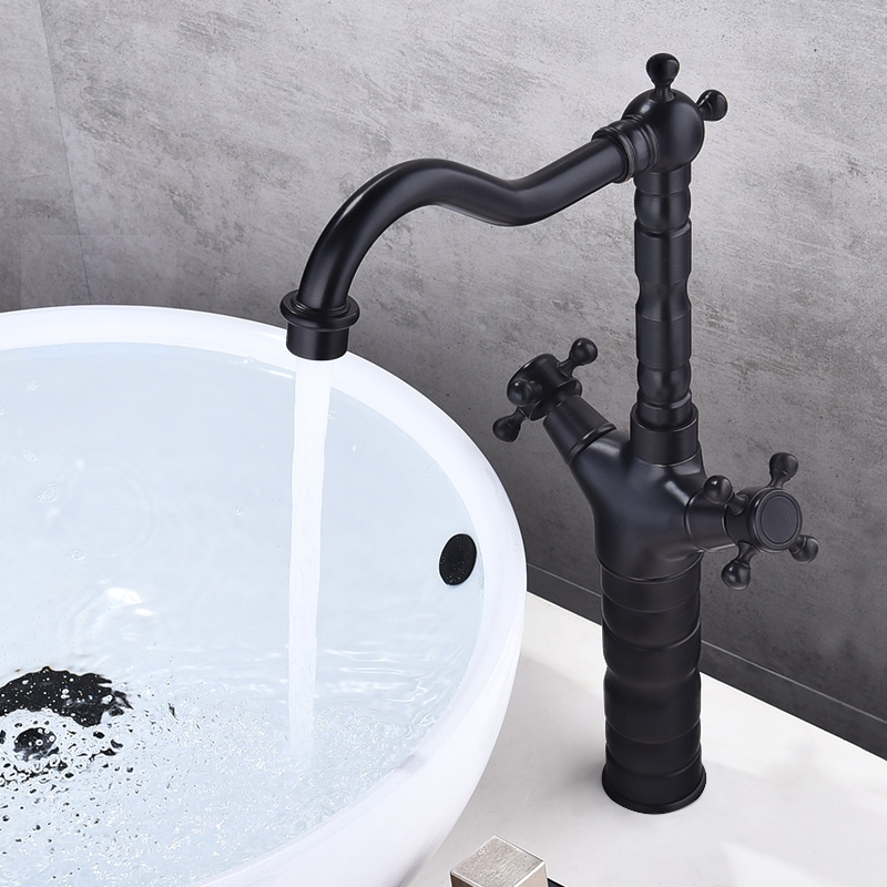 Chester Classic Double Cross Handle Single Hole Brass Vessel Faucet in Antique Black window image