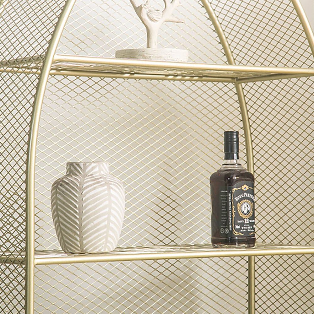 Contemporary Metal Mesh 3-Tier Etagere Bookshelf in Gold window image