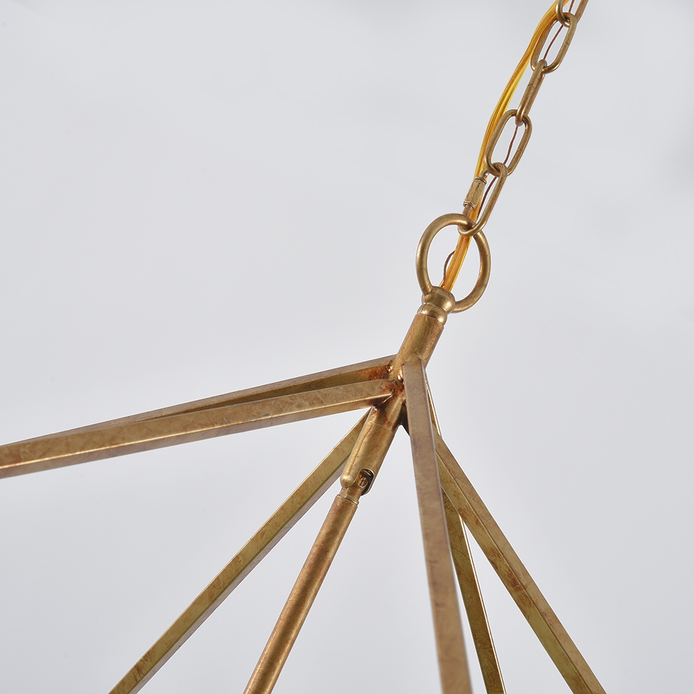 Modern Mid-Century Square Geometric Candle Chandelier 4-Light Antique Gold window image