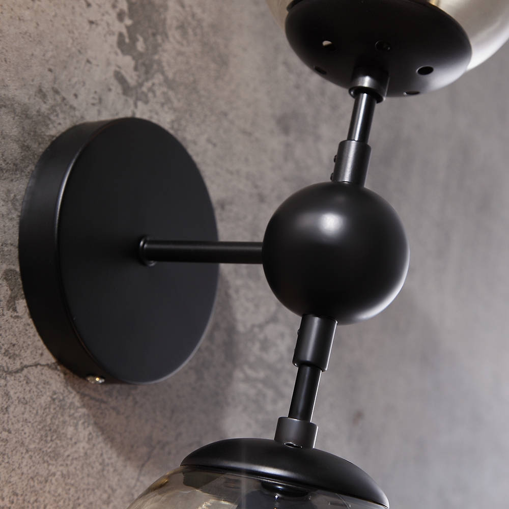 Adory Retro 2-Light Tea Glass Globe Shade Black Metal Base Indoor Sconce Wall Lamp window image
