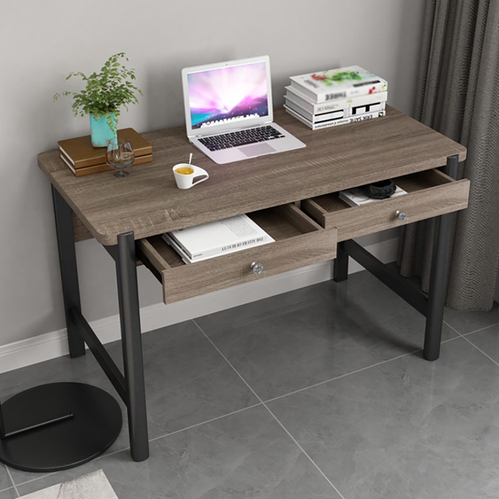 Grey & Black Desk with Drawers Metal Frame Wooden Writing Desk window image