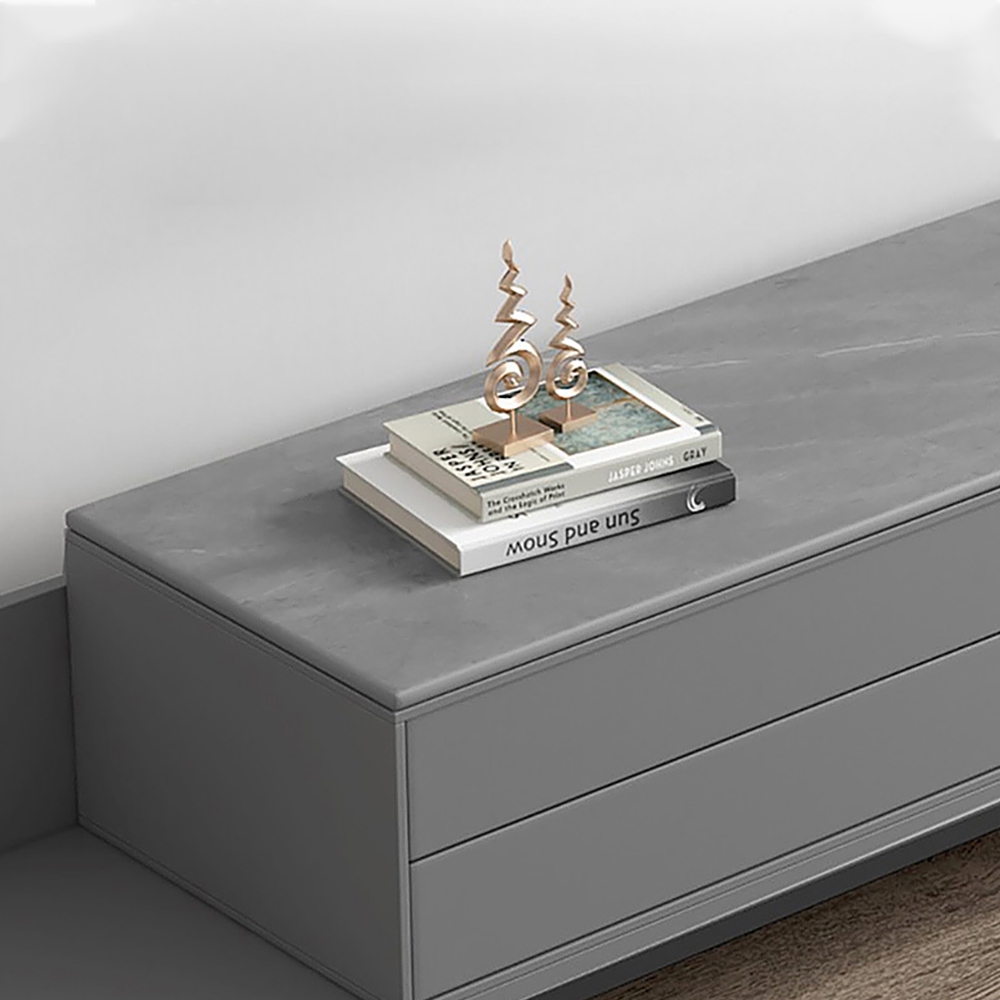 Minimalist Gray TV Stand Sintered Stone Extendable Media Console with Drawers & Shelf window image