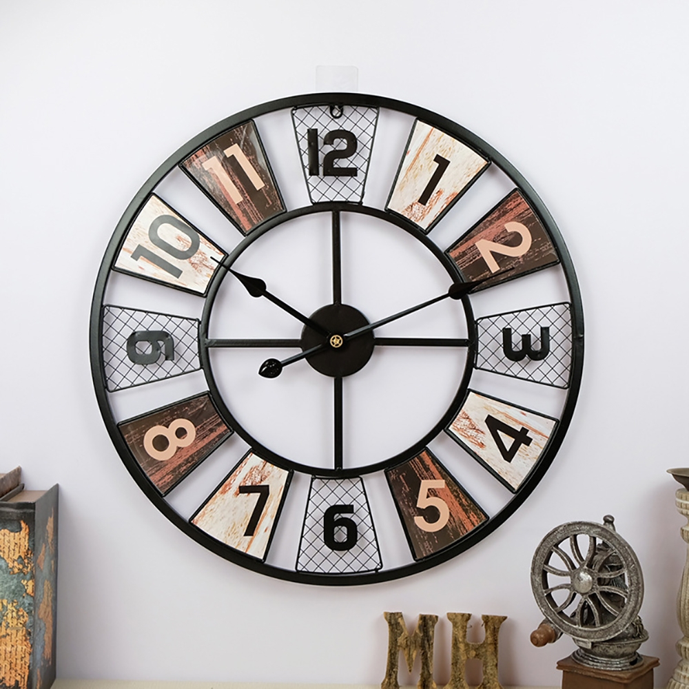 Industrial Retro Style 600mm Large Round Metal Hanging Wall Clock window image