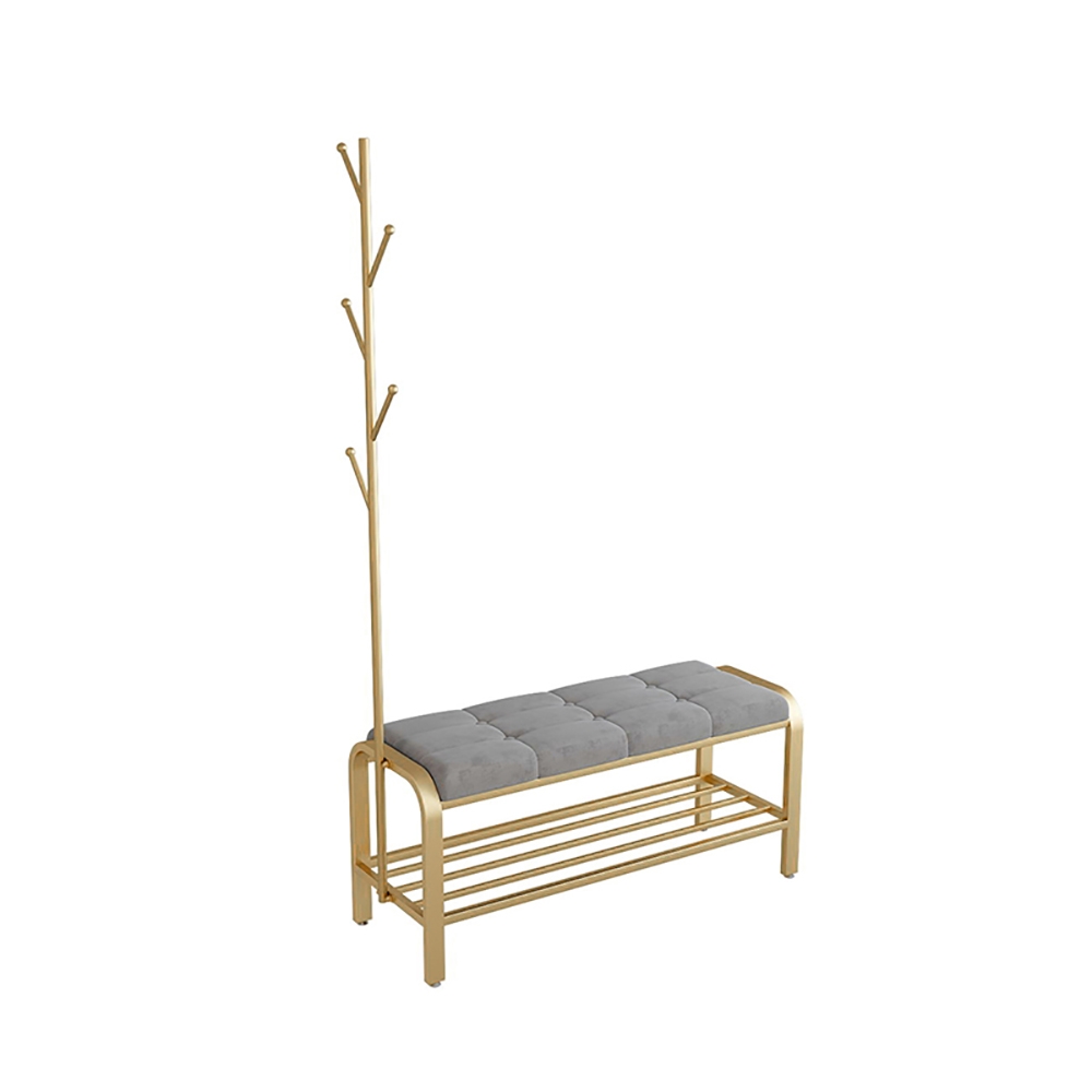 Modern Entryway Upholstery Shoe Bench with Coat Rack window image