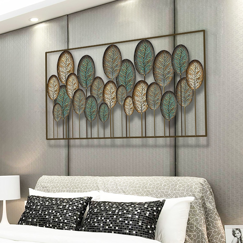47.2" x 23.6" Farmhouse Creative 3D Rectangular Frame Metal Leaves Wall Decor window image