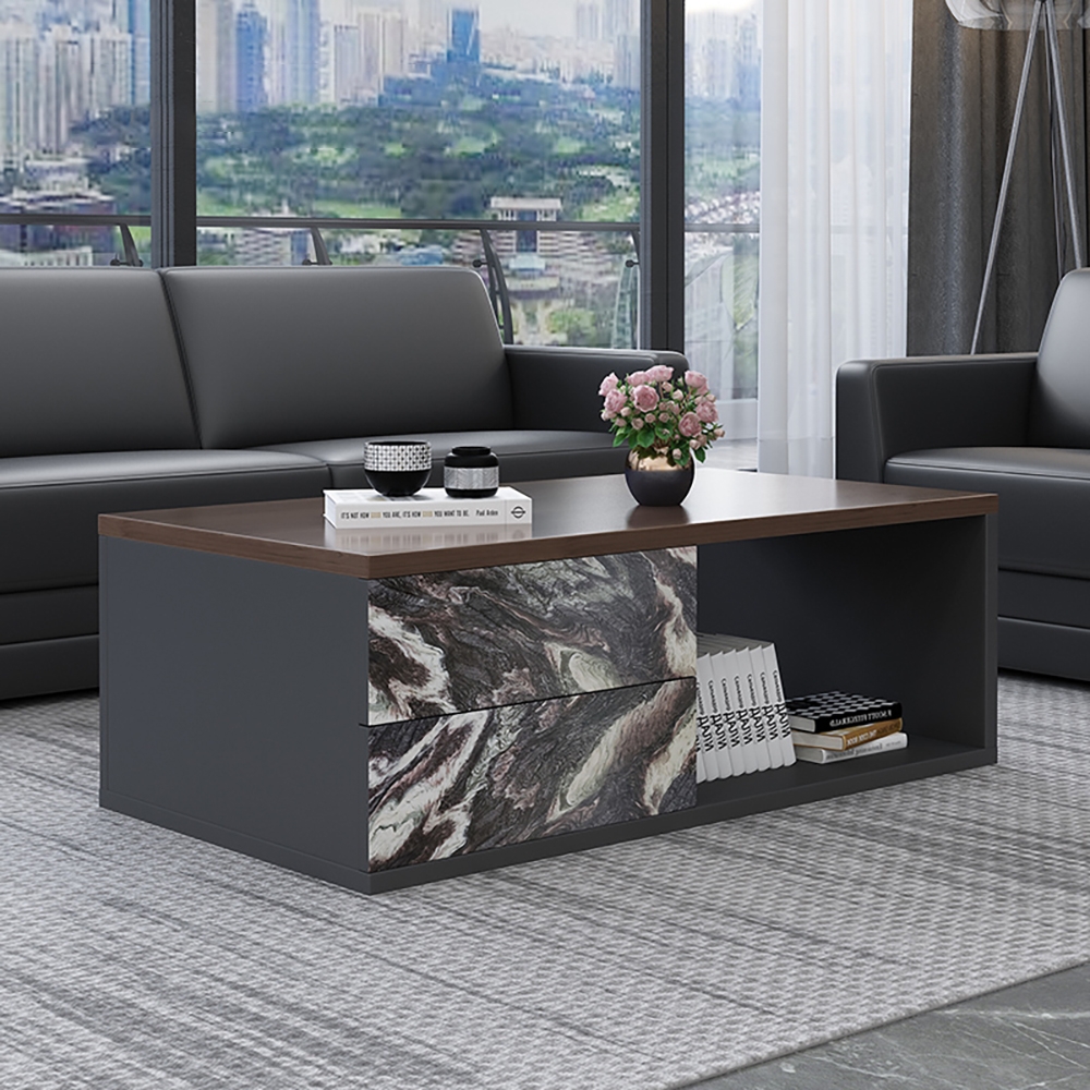 47.2" Modern Coffee Table with Drawer & Shelf Wooden Frame Accent Table ...