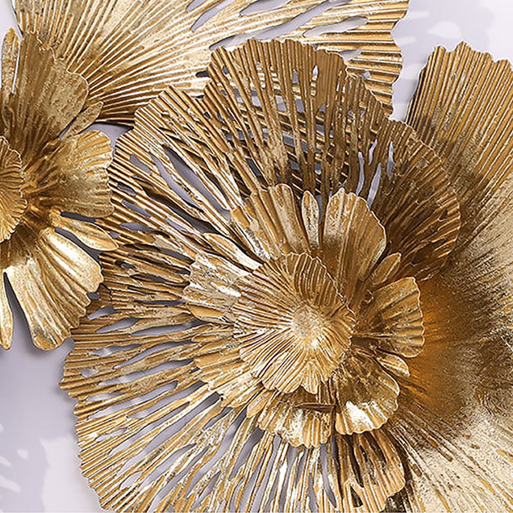 3D Hollow-out Golden Flowers Background Hanging Wall Decor 52"W x 24.3"H window image