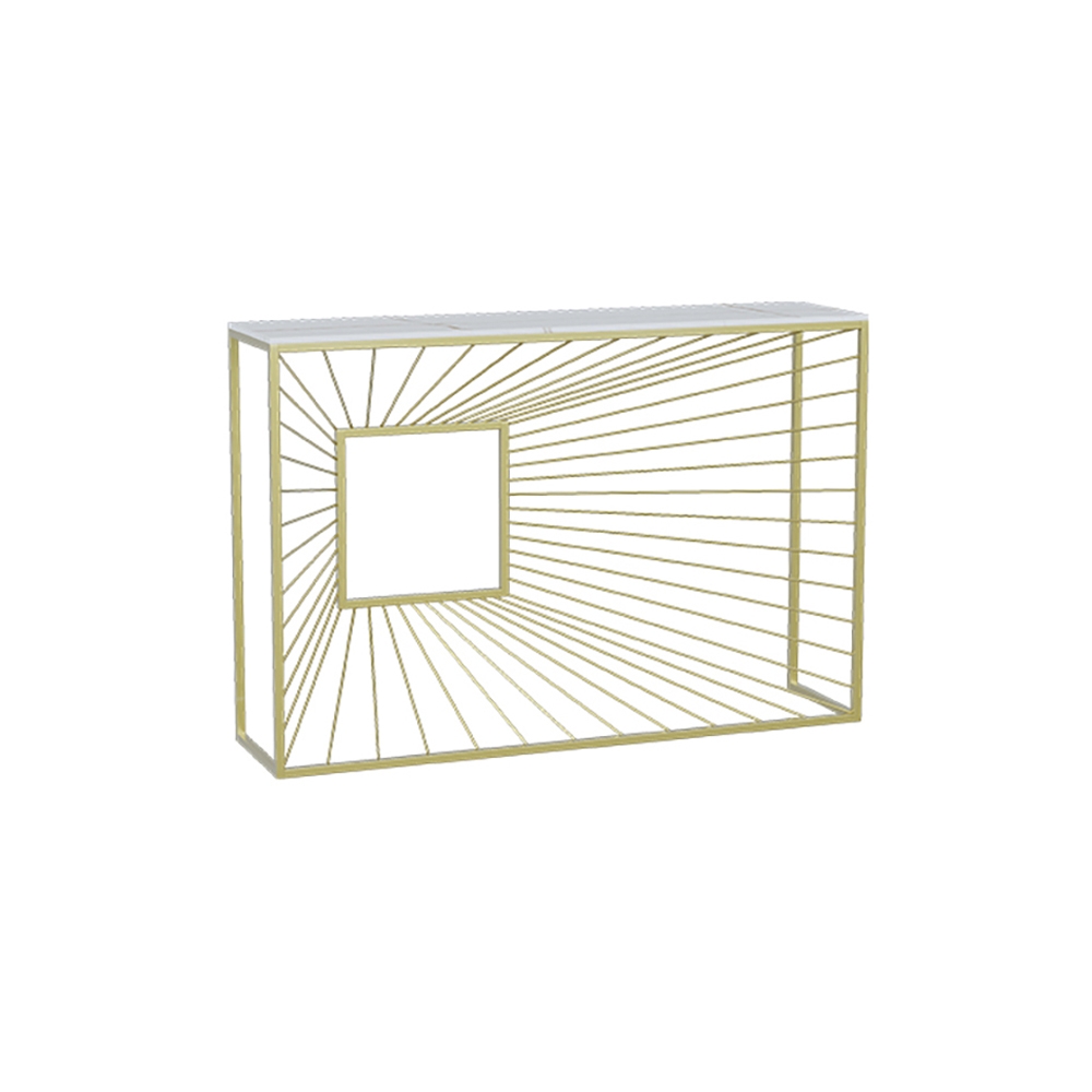 Modern White Narrow Console Table with Sintered Stone Top & Metal Frame window image