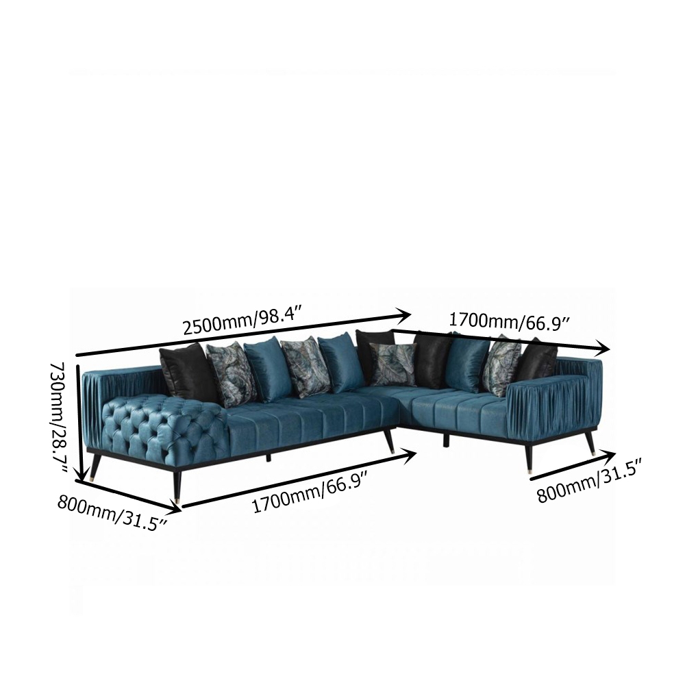 98.4" Modern Blue Velvet Upholstered Sofa 3-Seater Sofa Sectional Sofa window image