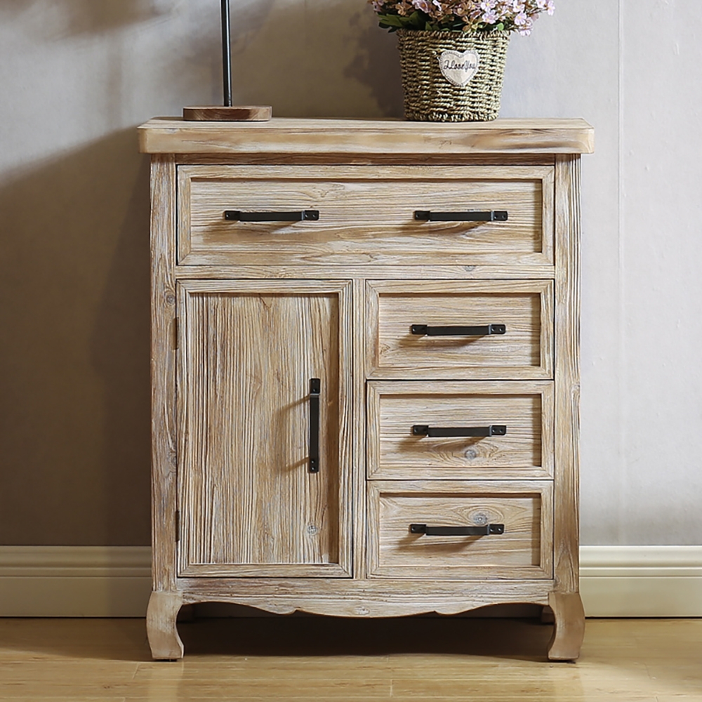 Rustic Wood Cabinet 4 Drawers & 1 Door in Distressed Natural window image