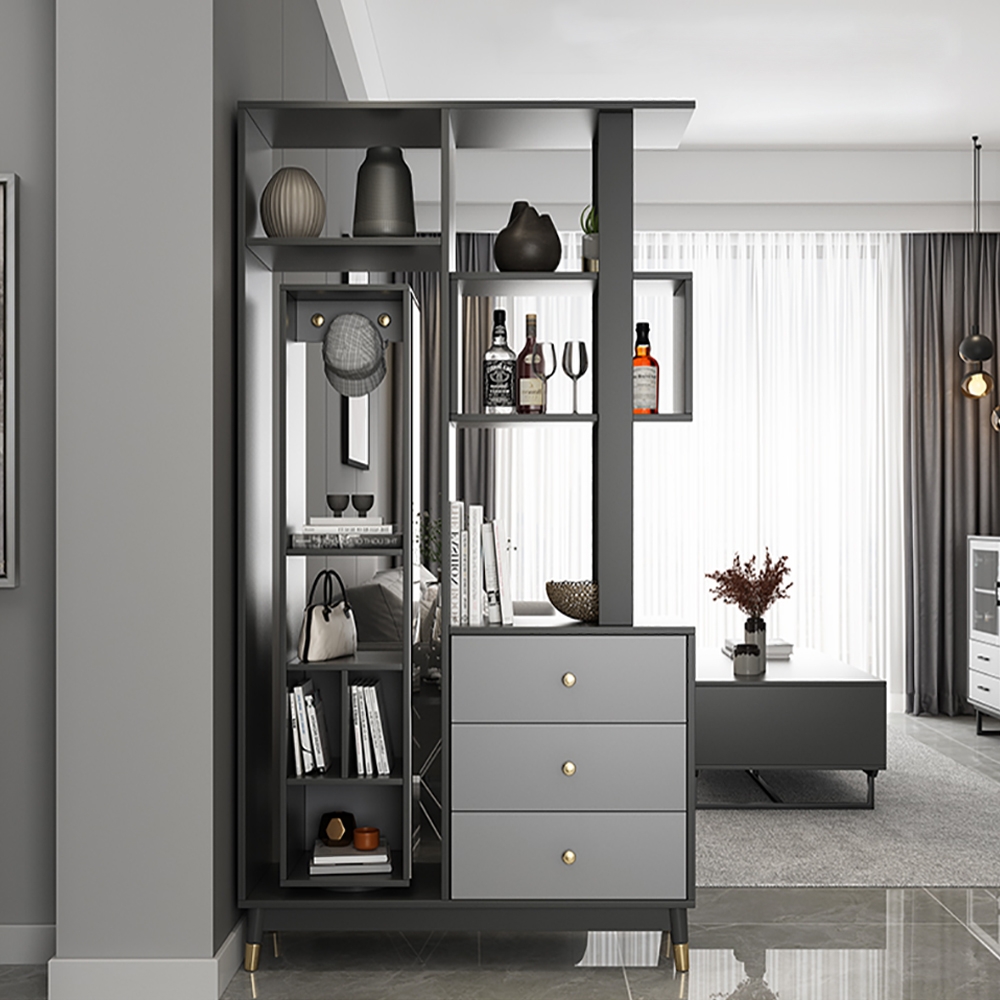 Contemporary Etagere Bookshelf with Drawer Entryway Cabinet window image