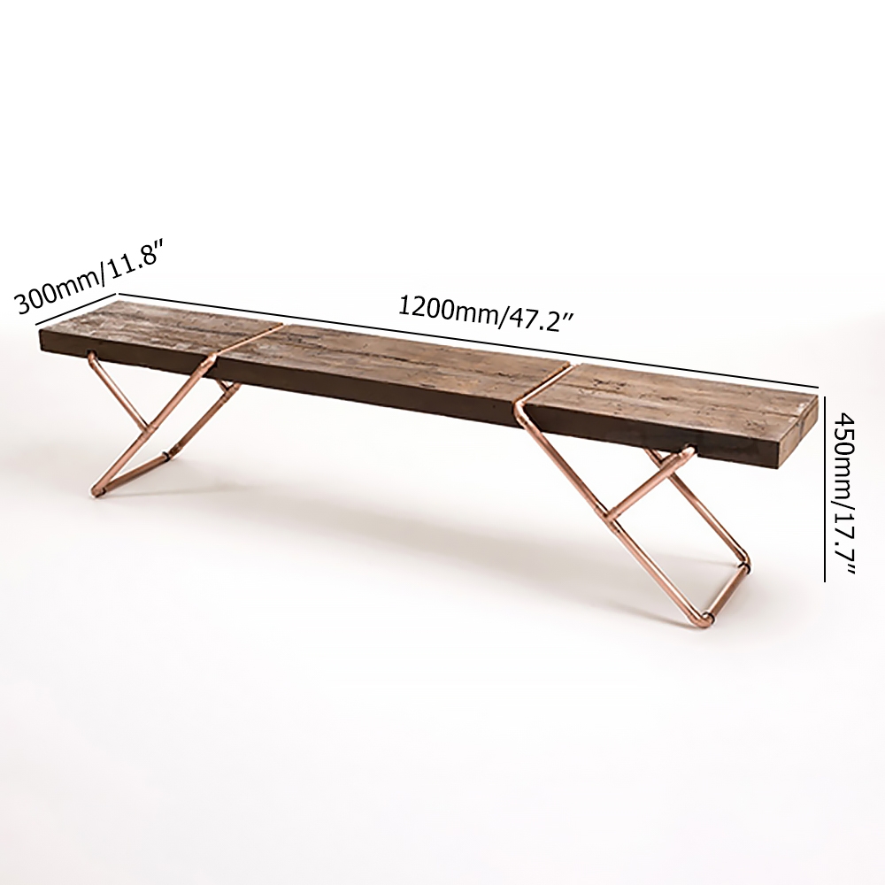 Walnut Solid Wood Bench in Gold Frame Retro Bench window image