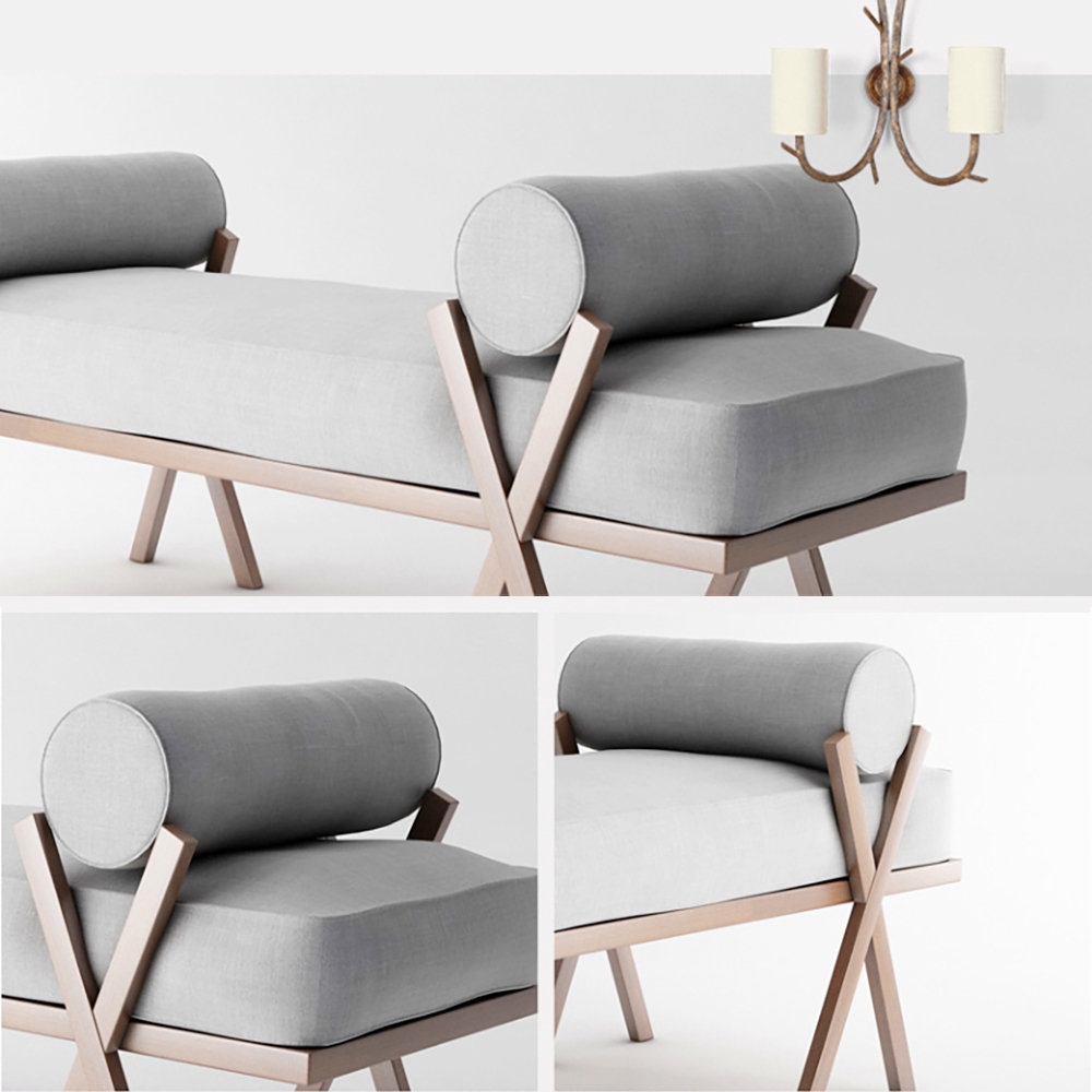 1000mm Retro Grey Bench Upholstered Cotton & Linen Bench Pillow Included window image