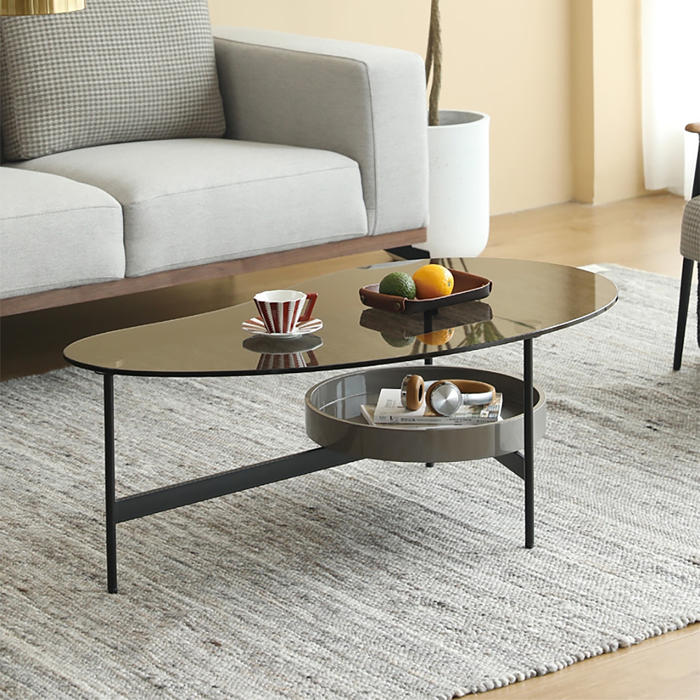 Modern Coffee Table with Shelf Tempered Glass Top & Metal Frame window image
