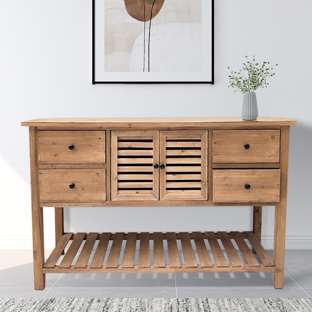 1300mm Sideboard Buffet Distressed Natural Entryway Cabinet with Doors & Drawers & Shelf window image
