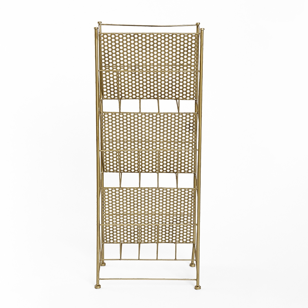 Chic Modern Standing Metal Magazine Rack in Gold window image