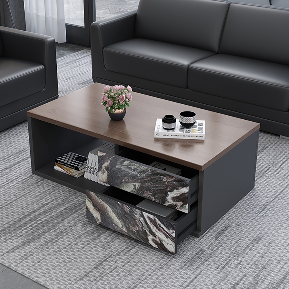 47.2" Modern Coffee Table with Drawer & Shelf Wooden Frame Accent Table ...