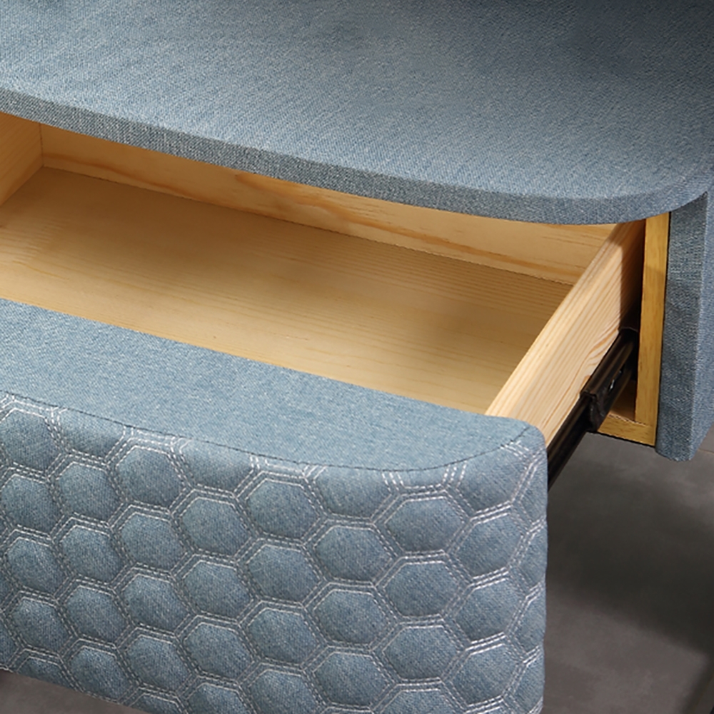 Italian Luxury Blue Nightstand 1-Drawer Fabric Bedside Table window image