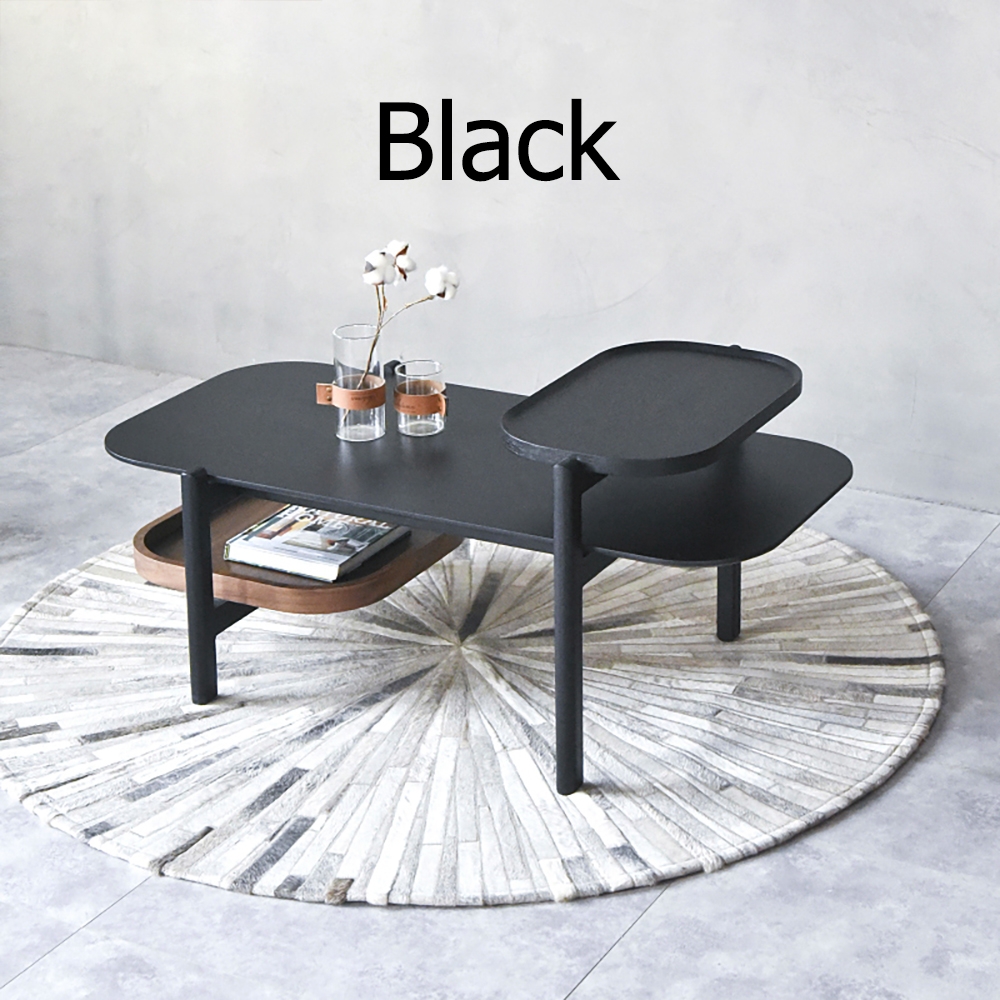 Black Coffee Table with Shelves Multi-tiered Accent Table window image