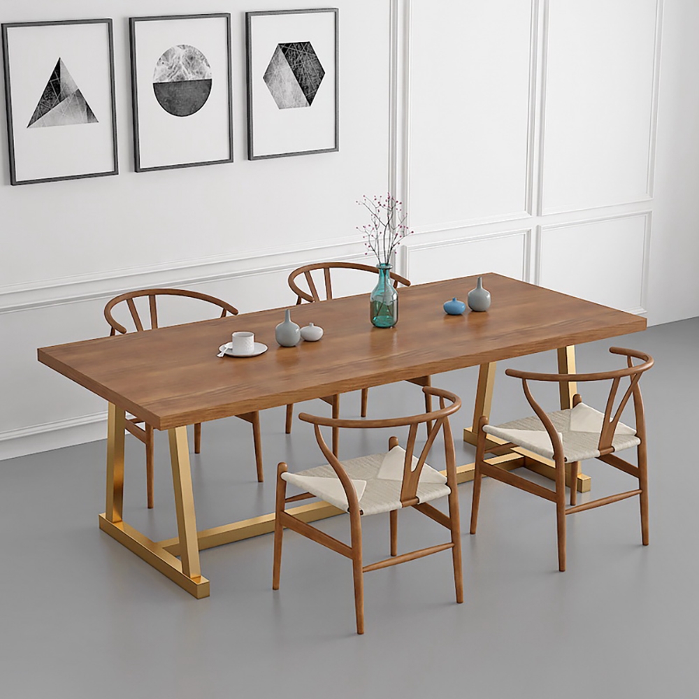 47.2" Retro Rectangular Dining Table with Solid Wood Top & Metal Base window image