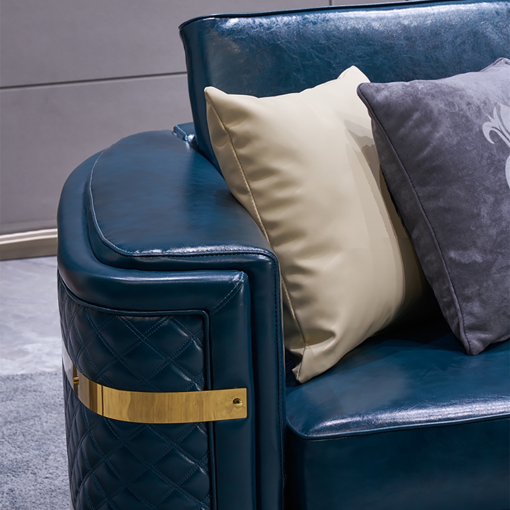 2450mm Retro Upholstered Microfiber Leather Sofa 3-Seater Luxury Sofa with Gold Base window image