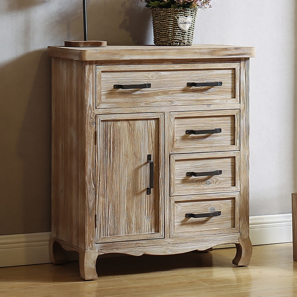 Rustic Wood Cabinet 4 Drawers & 1 Door in Distressed Natural window image