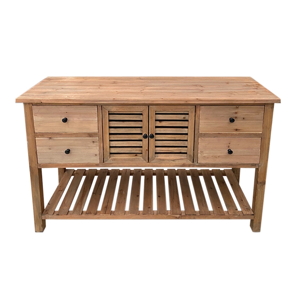 1300mm Sideboard Buffet Distressed Natural Entryway Cabinet with Doors & Drawers & Shelf window image