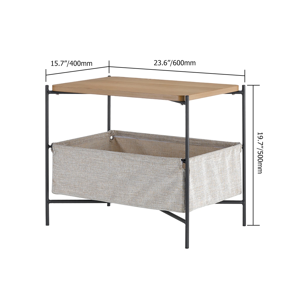 Modern Rectangular End Table with Storage Wood Top & Metal Legs Side Table window image