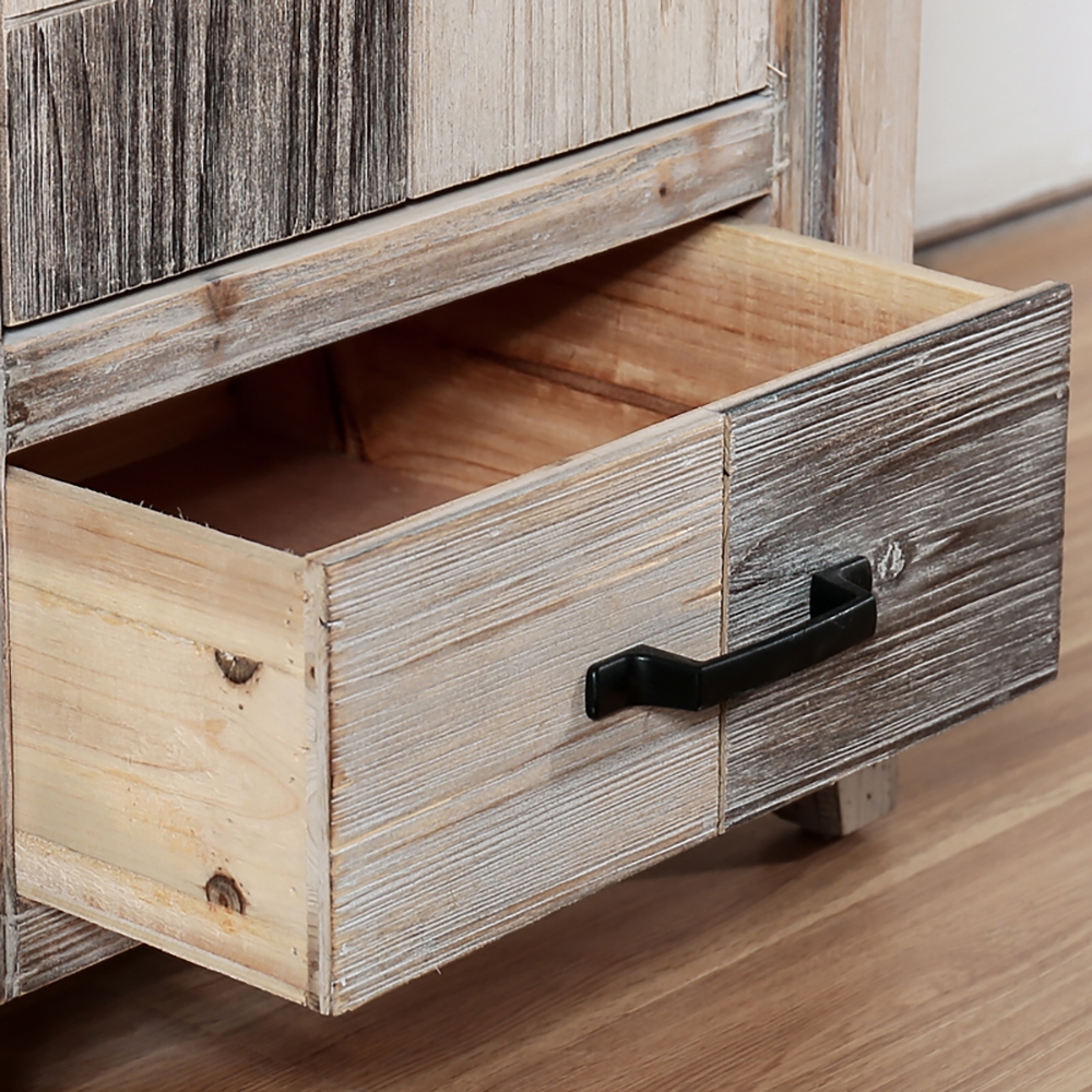 Tall Cabinet Distressed Natural Storage Cabinet 3 Drawers & 1 Door in Contrast Colour window image