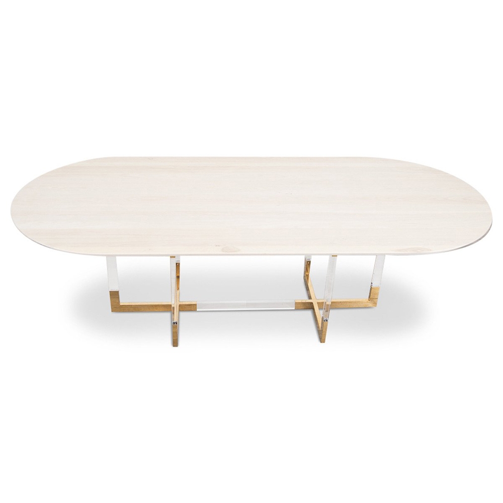 63" White Modern Oval Dining Table with Marble Tabletop & Acrylic Base window image