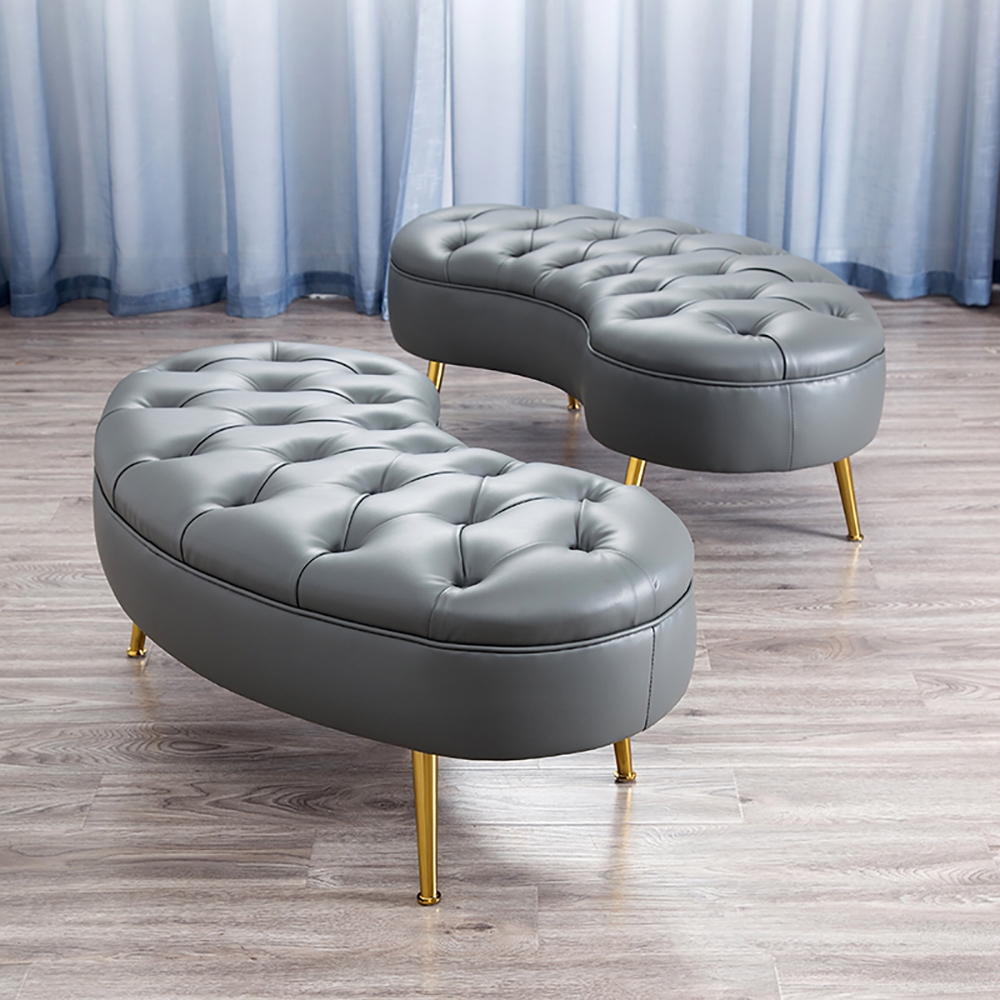 Tufted Bench PU Leather Upholstered Bench in Gold Legs window image