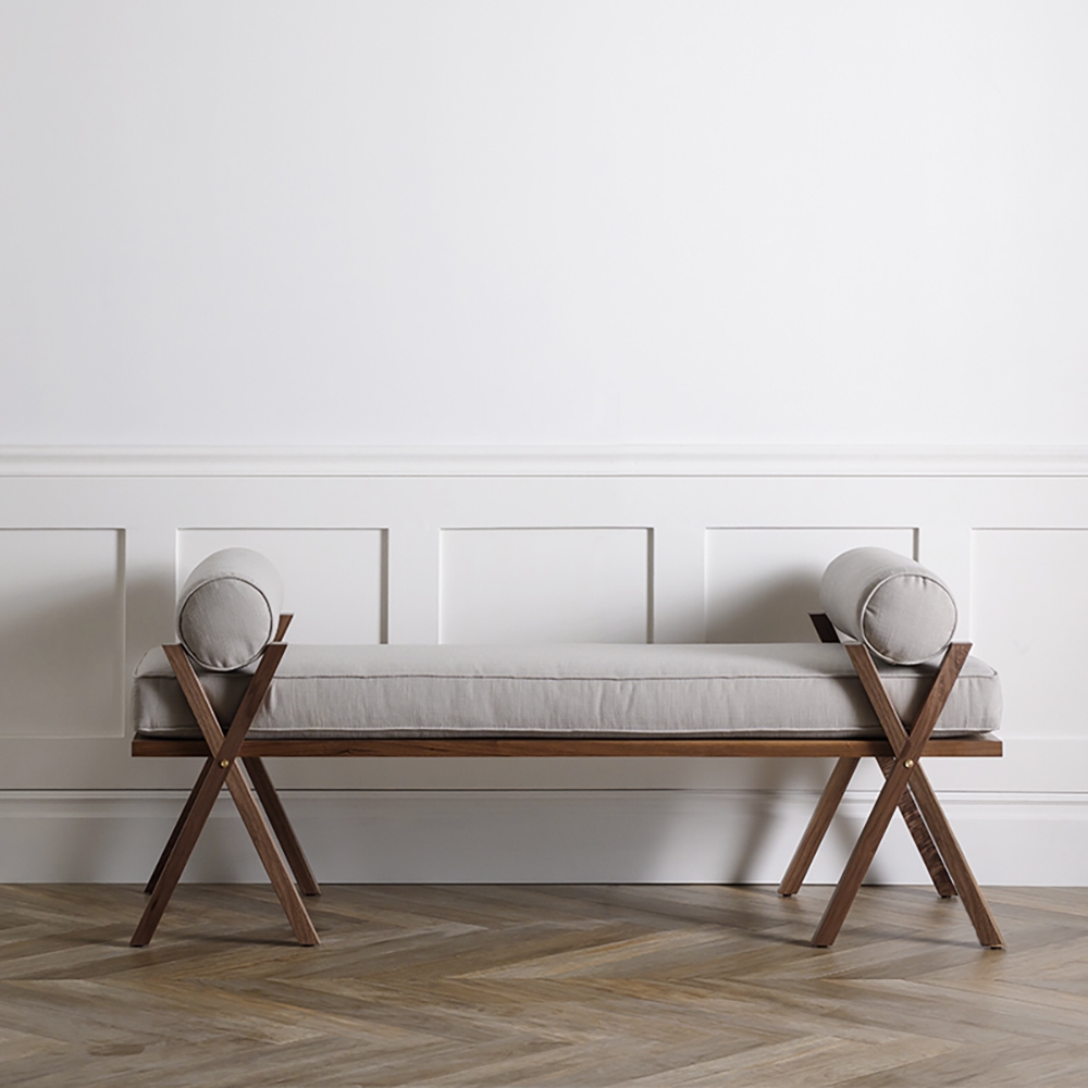 1000mm Retro Grey Bench Upholstered Cotton & Linen Bench Pillow Included window image