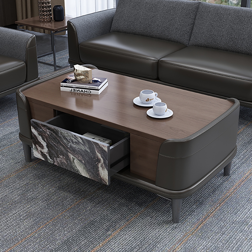Modern Rectangular Coffee Table with Drawer Metal Legs Accent Table window image
