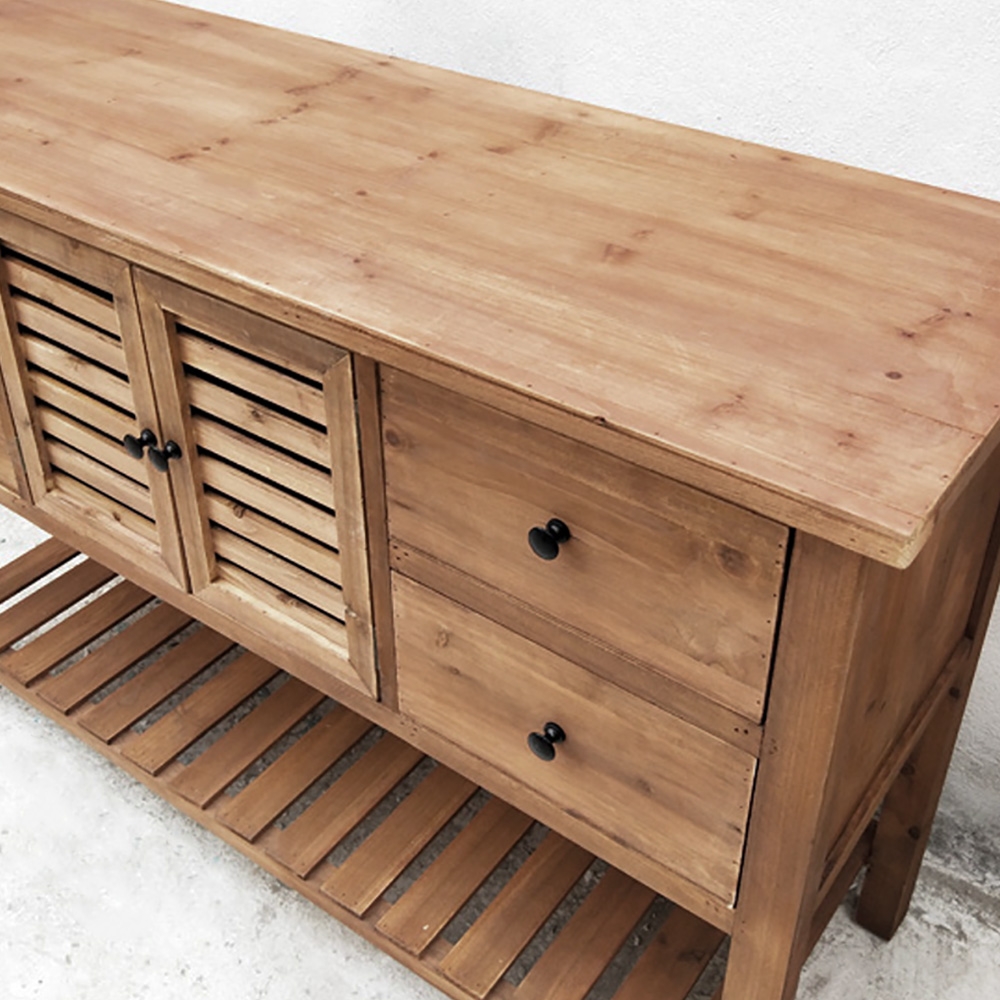 1300mm Sideboard Buffet Distressed Natural Entryway Cabinet with Doors & Drawers & Shelf window image