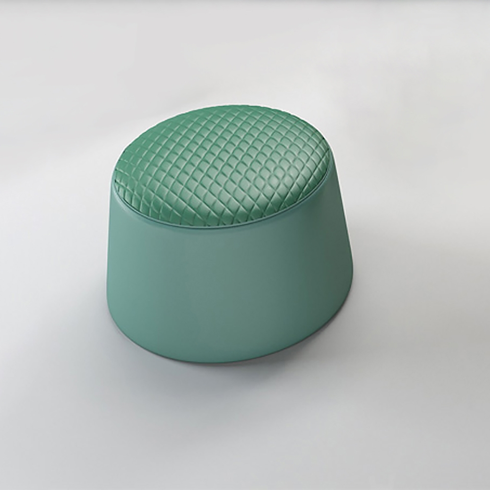 Green Round Stool Leather Upholstered Ottoman Stool window image