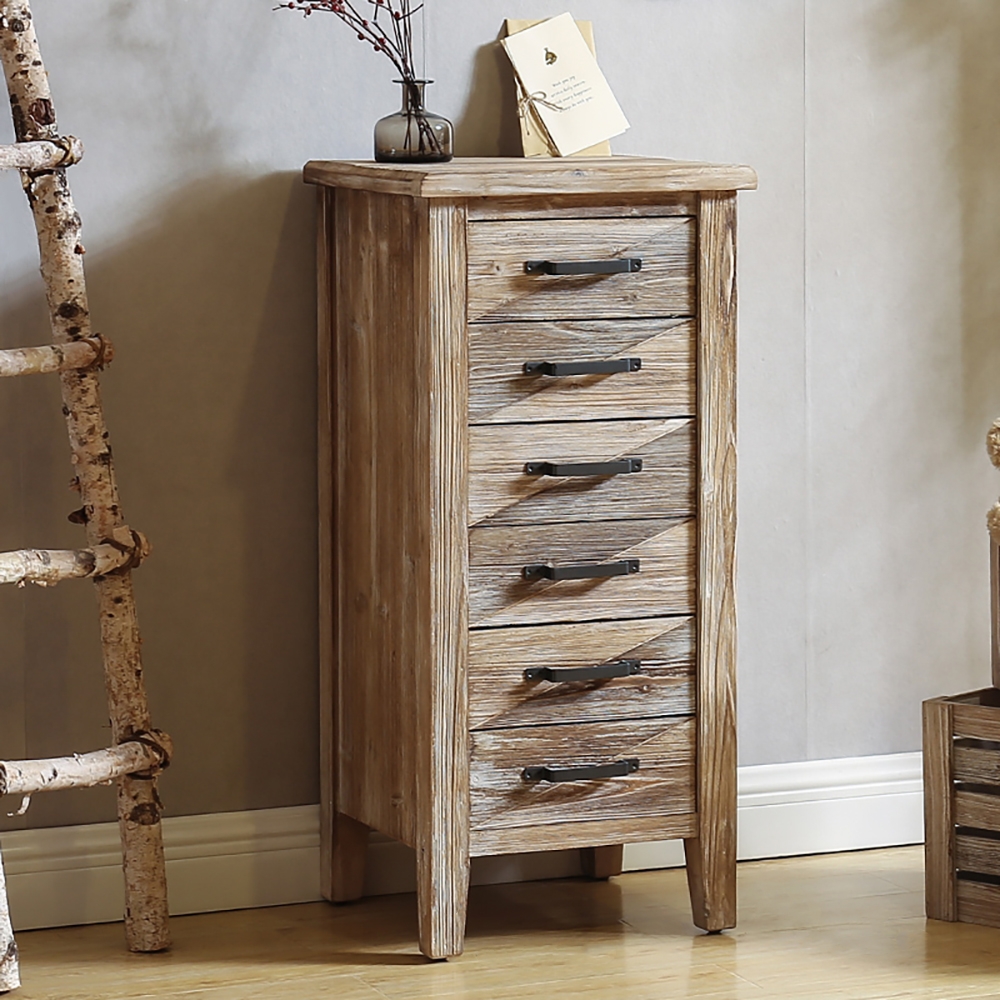 Vintage Loft Accent Cabinet 6-Drawer Distressed Natural Chest window image