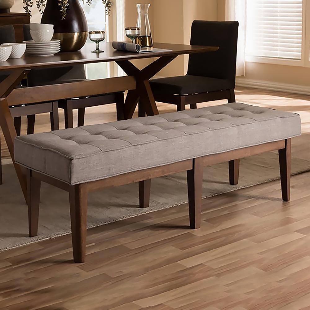 Retro Bench Linen Upholstered Bench Solid Wood Bench window image