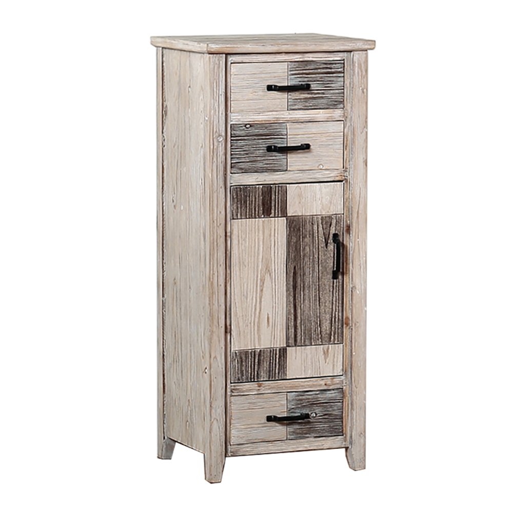Tall Cabinet Distressed Natural Storage Cabinet 3 Drawers & 1 Door in Contrast Colour window image