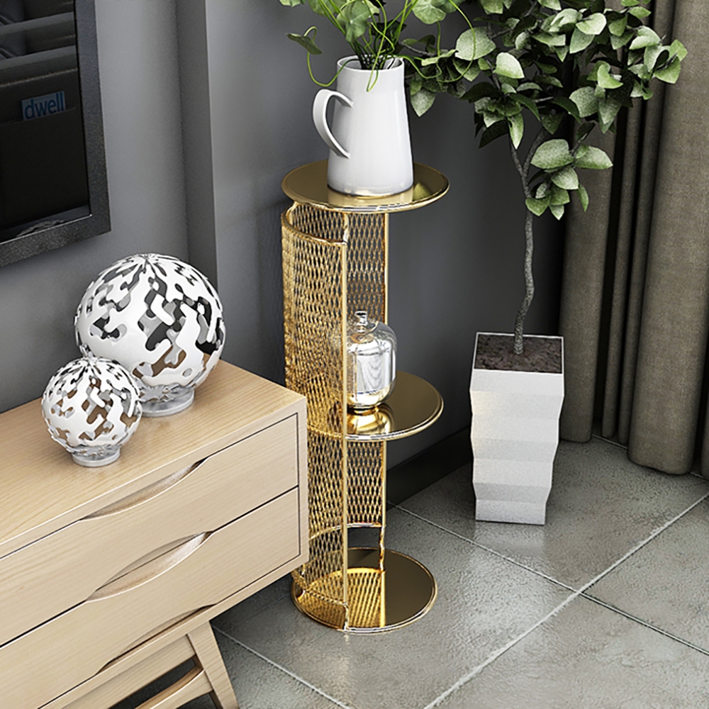 Chic Decor Round Gold Standing Plant Stand with Shelves window image