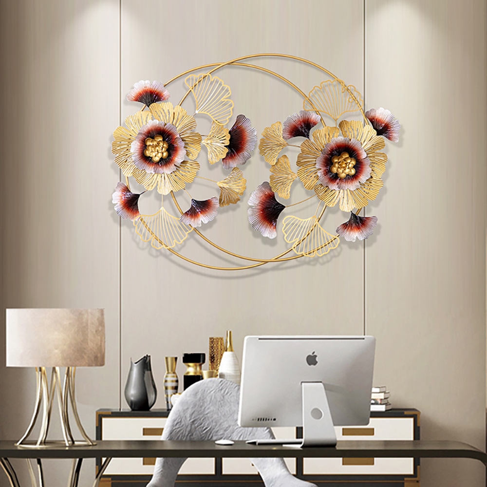 Luxury Modern Style 3D Metal Ginkgo Leaves Flower Creative Hanging Wall Decor window image
