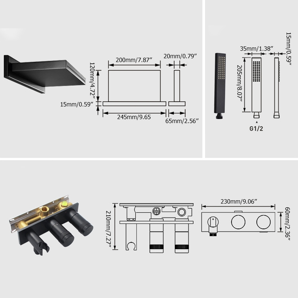 Sleek Wall Mounted Waterfall Bathtub Faucet with Handshower in Matte Black window image